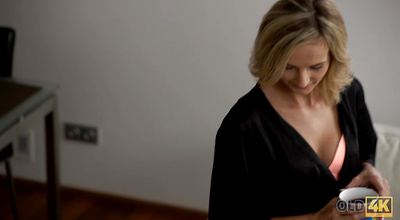 Swingeing blonde young girlfriend bends over to be banged with passion