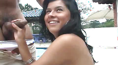 Attractive damsel Carol Sampaio receives a giant facial after the hot act