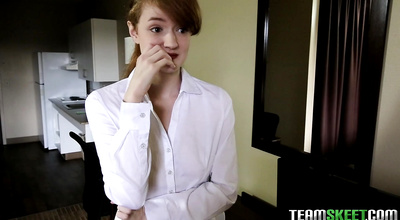 Remarkable youthful Abbey Rain whimpers on a throbbing lever